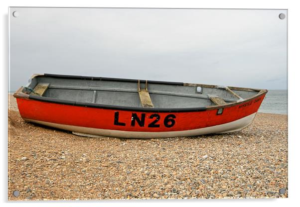 FIshing Boat, Cley Beach, North Norfolk Acrylic by Kathy Simms