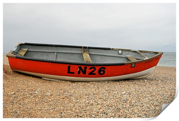 FIshing Boat, Cley Beach, North Norfolk Print by Kathy Simms
