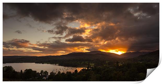 Sunset over Windermere Print by Simon Wrigglesworth