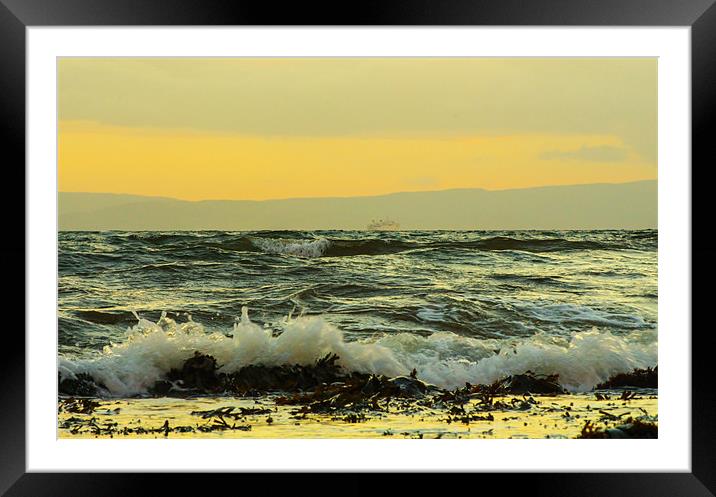 Sunset over Arran from Portencross Beach Framed Mounted Print by Tylie Duff Photo Art
