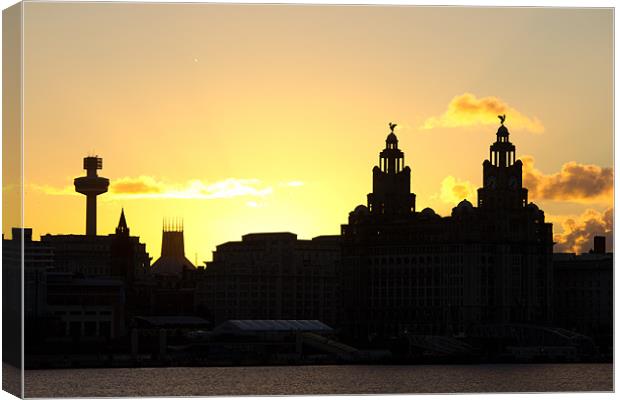 Sun rising behind the Liver Buildings Canvas Print by Paul Farrell Photography