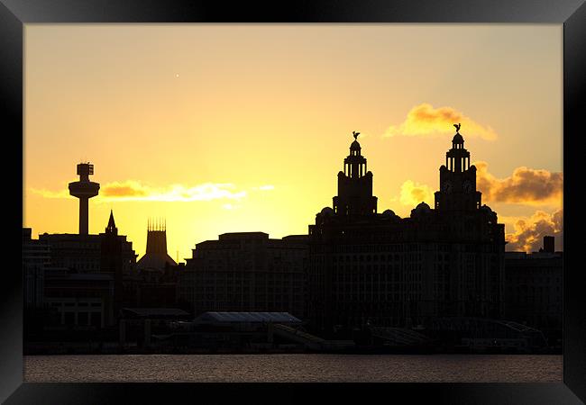 Sun rising behind the Liver Buildings Framed Print by Paul Farrell Photography
