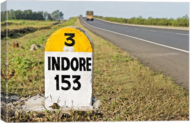 153 kilometers to Indore Milestone Canvas Print by Arfabita  