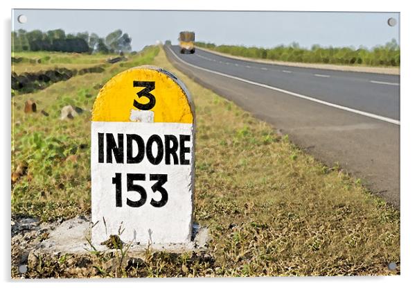 153 kilometers to Indore Milestone Acrylic by Arfabita  
