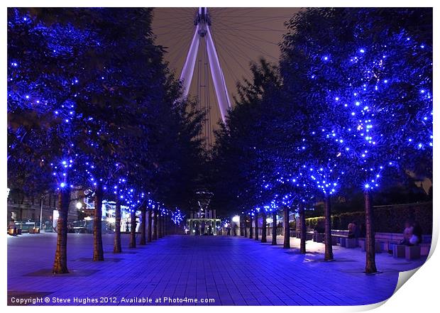 London Eye Blue Trees Print by Steve Hughes