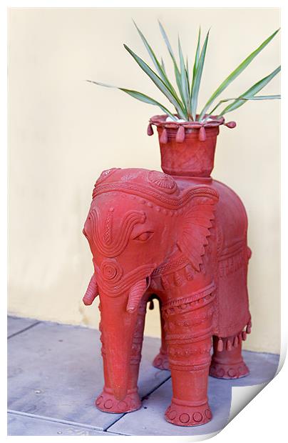 elephant plant pot garden feature Rajasthan India Print by Arfabita  