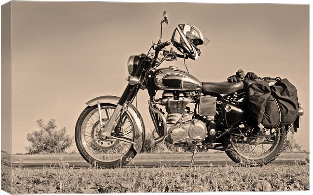 Touring Motor cycle parked on Roadside Canvas Print by Arfabita  
