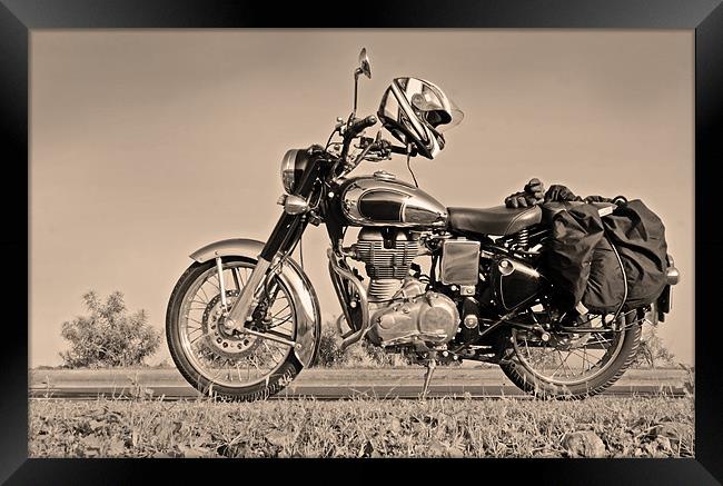 Touring Motor cycle parked on Roadside Framed Print by Arfabita  