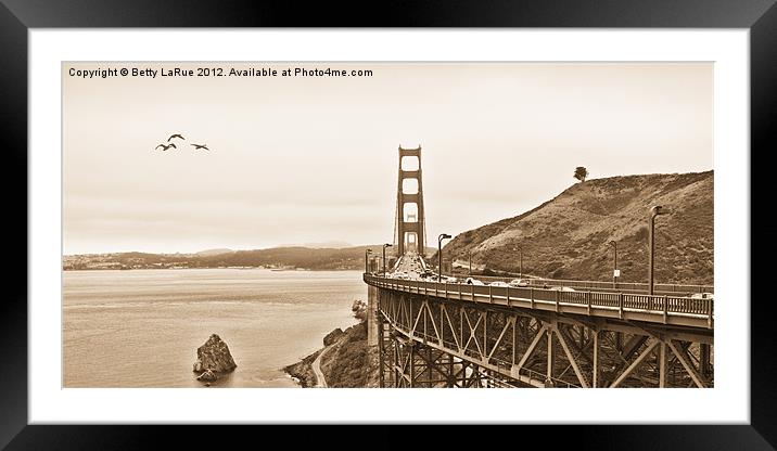 Golden Gate Bridge in Sepia Framed Mounted Print by Betty LaRue