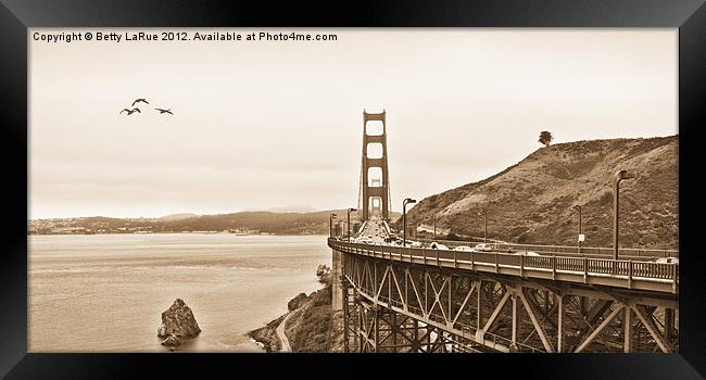 Golden Gate Bridge in Sepia Framed Print by Betty LaRue