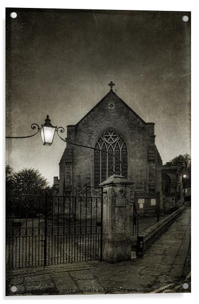 Holy Trinity Church, Bradford-on-Avon. Monochrome Acrylic by Ann Garrett