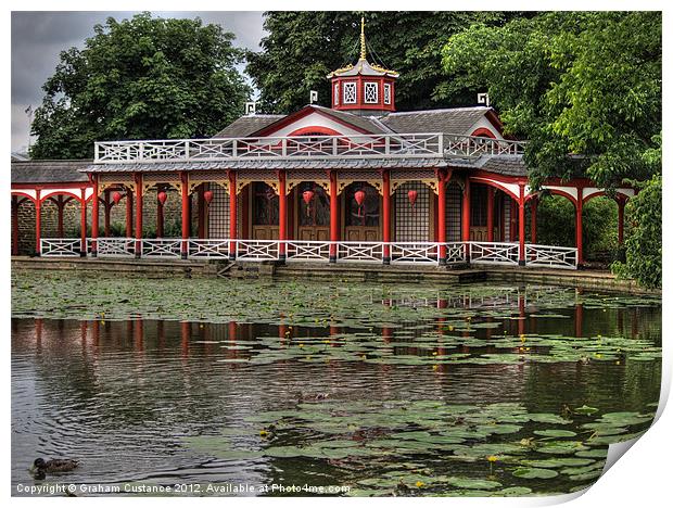 Pagoda and Lily Pond, Woburn Abbey Print by Graham Custance