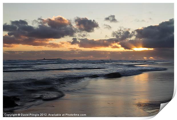 Sunrise at Bamburgh Beach Print by David Pringle