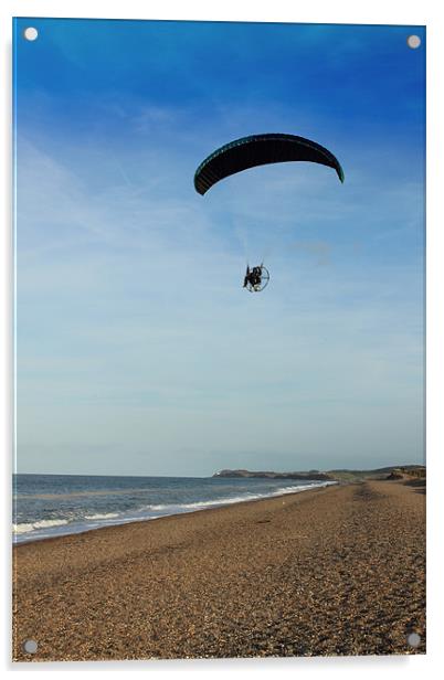 Paramotoring Along The Beach Acrylic by Adrian Wilkins