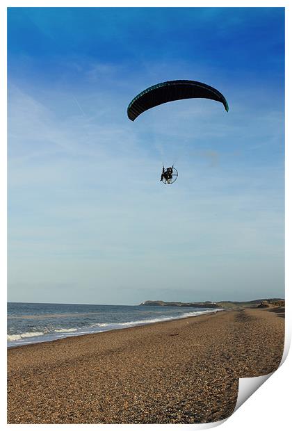 Paramotoring Along The Beach Print by Adrian Wilkins