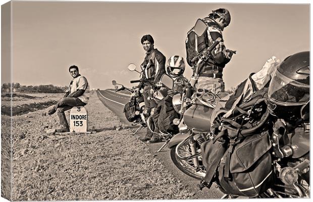 Bikers rest 153Kms before Indore Canvas Print by Arfabita  