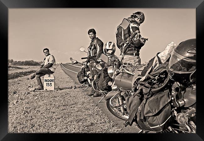 Bikers rest 153Kms before Indore Framed Print by Arfabita  