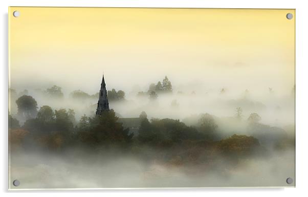 Ambleside spire in the mist Acrylic by Robert Fielding