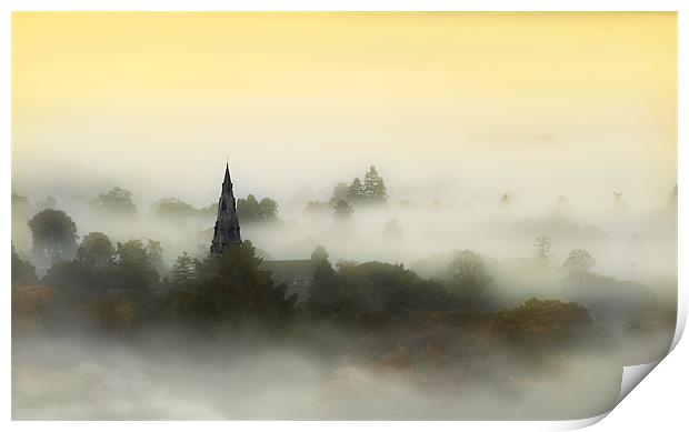 Ambleside spire in the mist Print by Robert Fielding