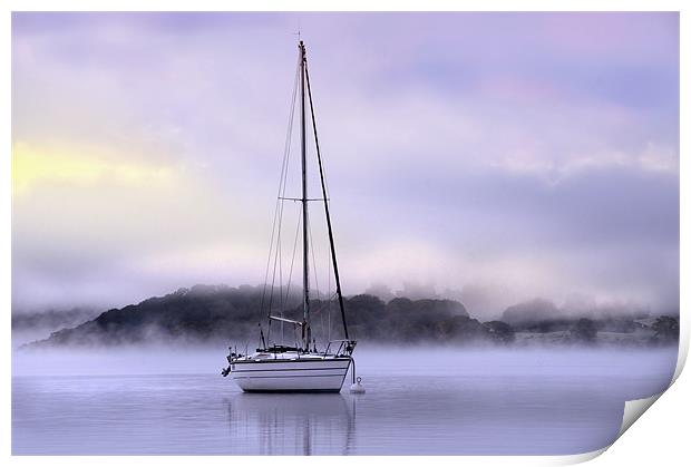 Boat in the dawn mist Print by Robert Fielding