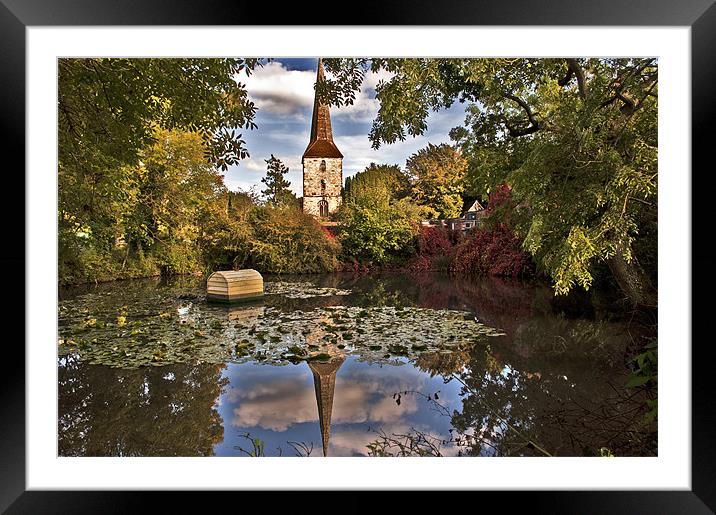 Looking across the Pond to Hever Church Framed Mounted Print by Dawn Cox