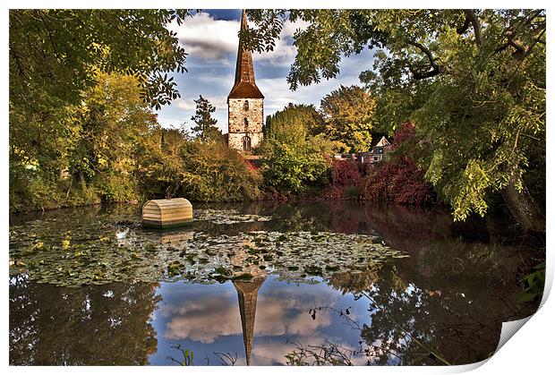 Looking across the Pond to Hever Church Print by Dawn Cox