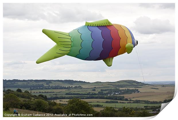 Kite Flying at Dunstable Downs Print by Graham Custance