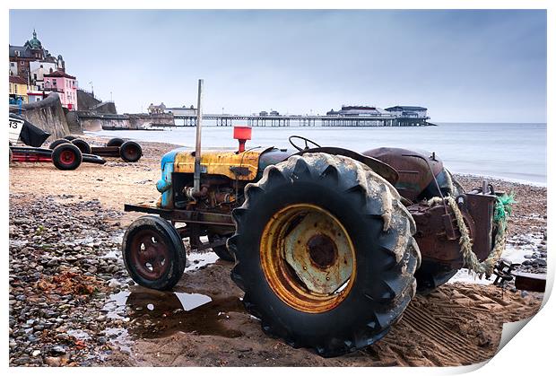 Tractor on Cromer Beach Print by Stephen Mole