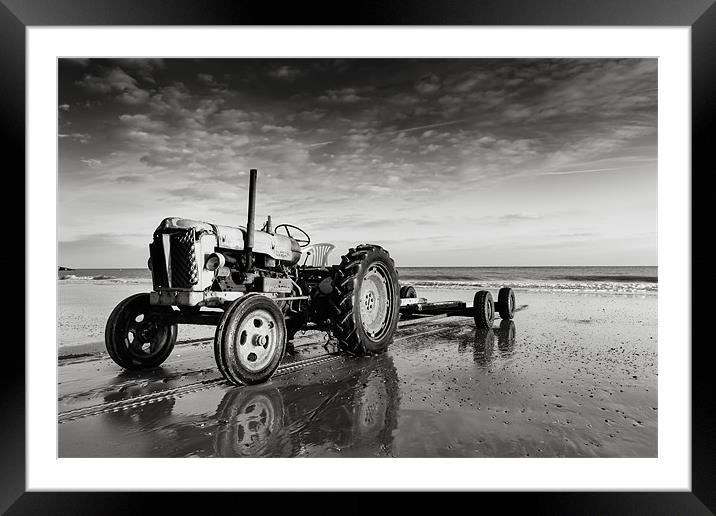 Cromer Beach tractor Framed Mounted Print by Simon Wrigglesworth
