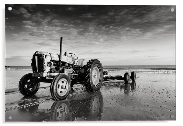 Cromer Beach tractor Acrylic by Simon Wrigglesworth