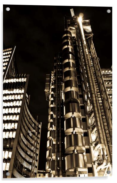 Lloyds Building London In Gold Acrylic by David Pyatt