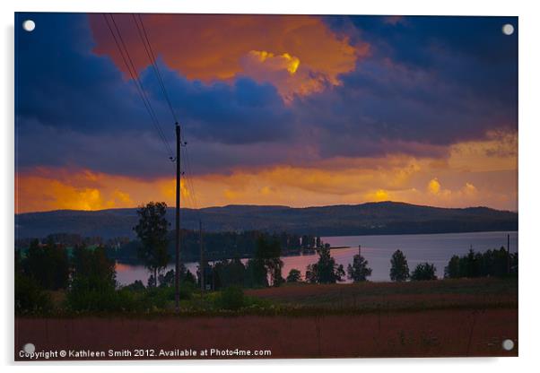 Sunset over lake Acrylic by Kathleen Smith (kbhsphoto)