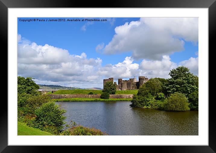 Caerphilly Castle with moat Framed Mounted Print by Paula J James