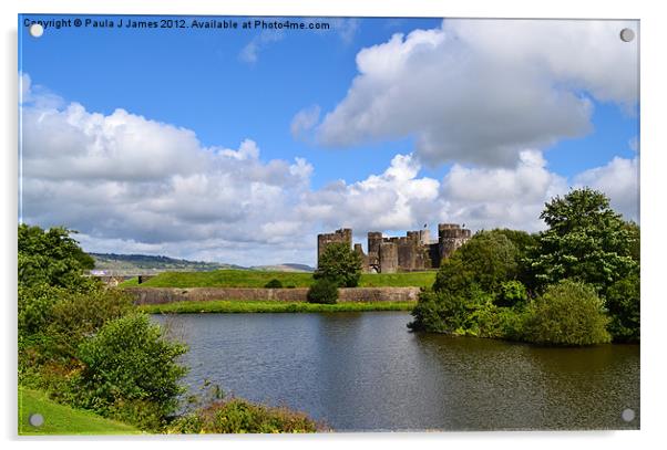 Caerphilly Castle with moat Acrylic by Paula J James