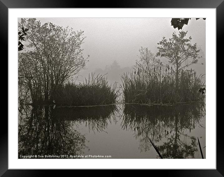 Reflections on a foggy lake Framed Mounted Print by Sue Bottomley