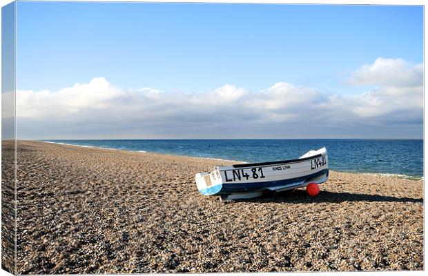 Fishing boat , Cley Beach Canvas Print by Kathy Simms