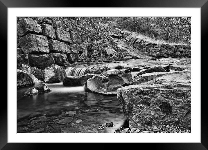 Waterfall Mono Framed Mounted Print by Steve Purnell