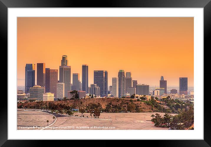 Downtown L.A. from Alysian Park Framed Mounted Print by Panas Wiwatpanachat