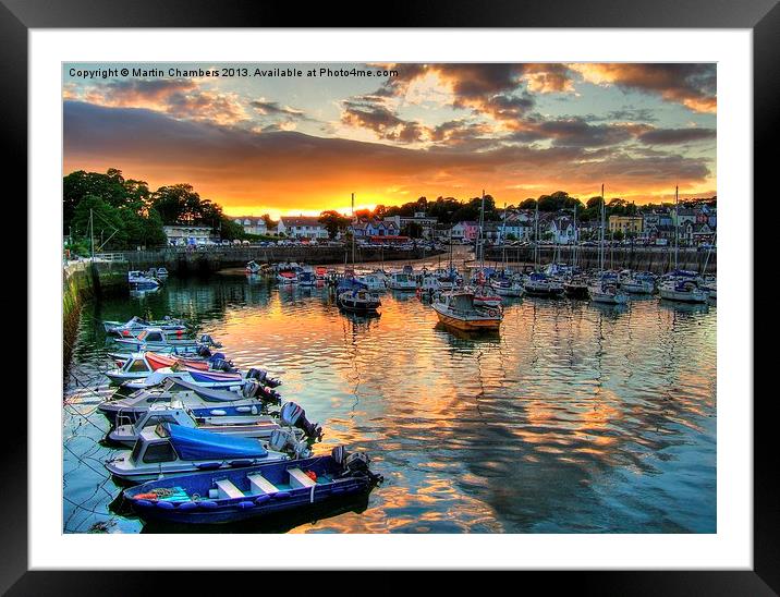 Saundersfoot sunset over the harbour Framed Mounted Print by Martin Chambers