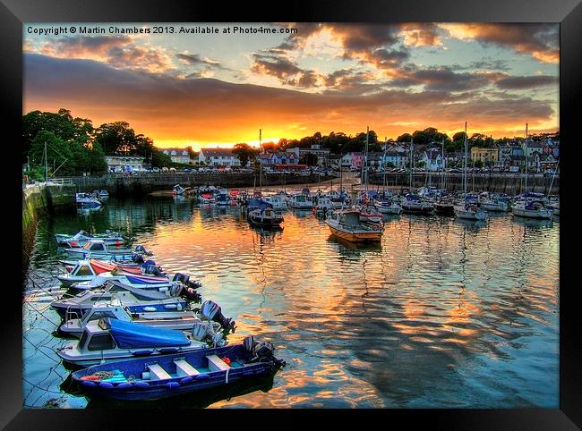 Saundersfoot sunset over the harbour Framed Print by Martin Chambers