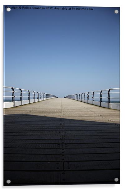 Looking down the pier Acrylic by Phillip Shannon