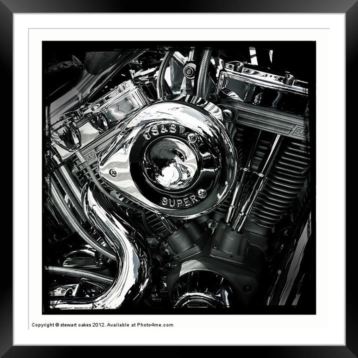 Motorbike engine B&W 1 Framed Mounted Print by stewart oakes