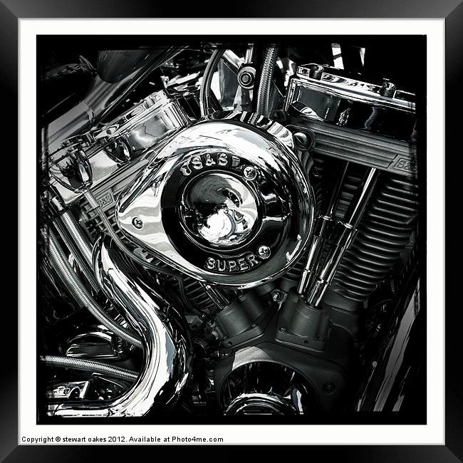Motorbike engine B&W 1 Framed Print by stewart oakes