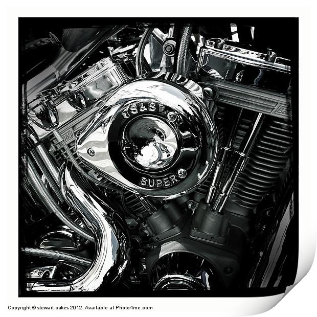 Motorbike engine B&W 1 Print by stewart oakes