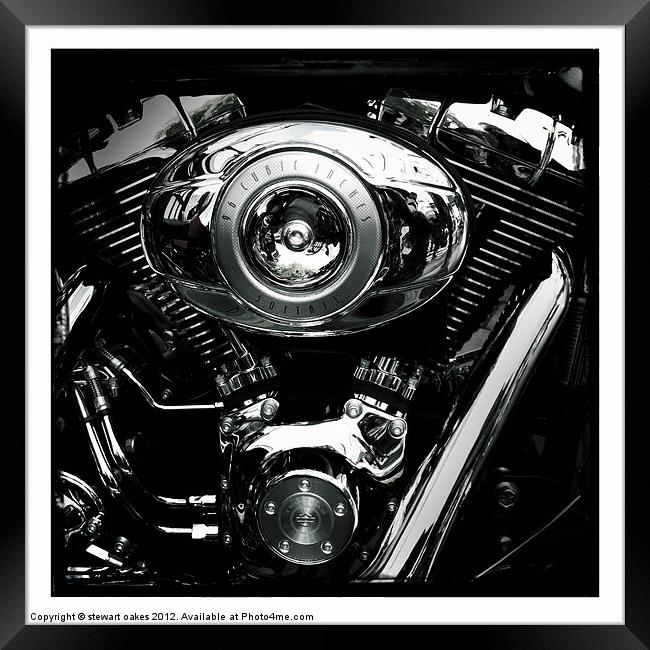 Motorbike engine B&W 2 Framed Print by stewart oakes