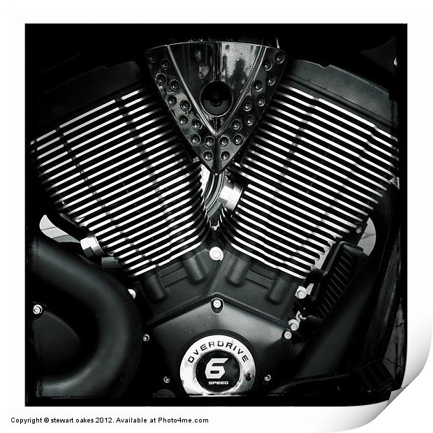 Motorbike engine B&W 3 Print by stewart oakes