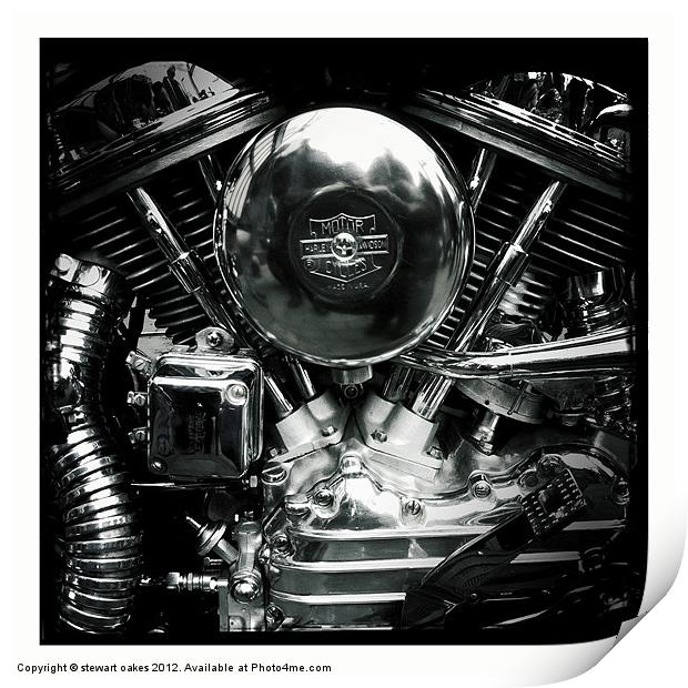 Motorbike engine B&W 4 Print by stewart oakes