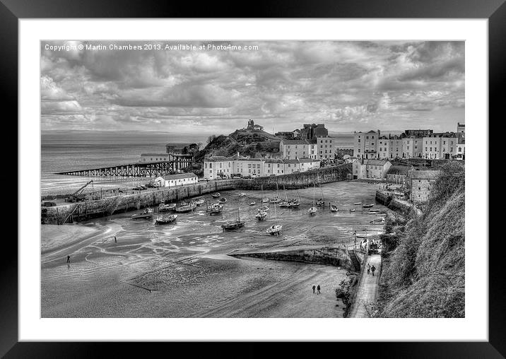 Tenby in Black and White Framed Mounted Print by Martin Chambers