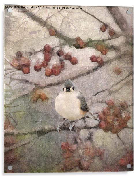 Tufted Titmouse in Crabapple Tree Acrylic by Betty LaRue
