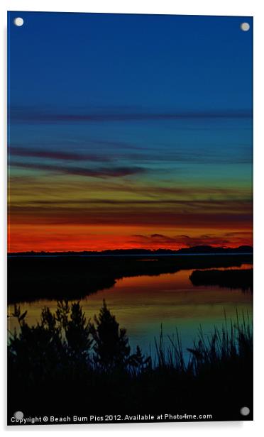 Deep Marshland Sunset Acrylic by Beach Bum Pics